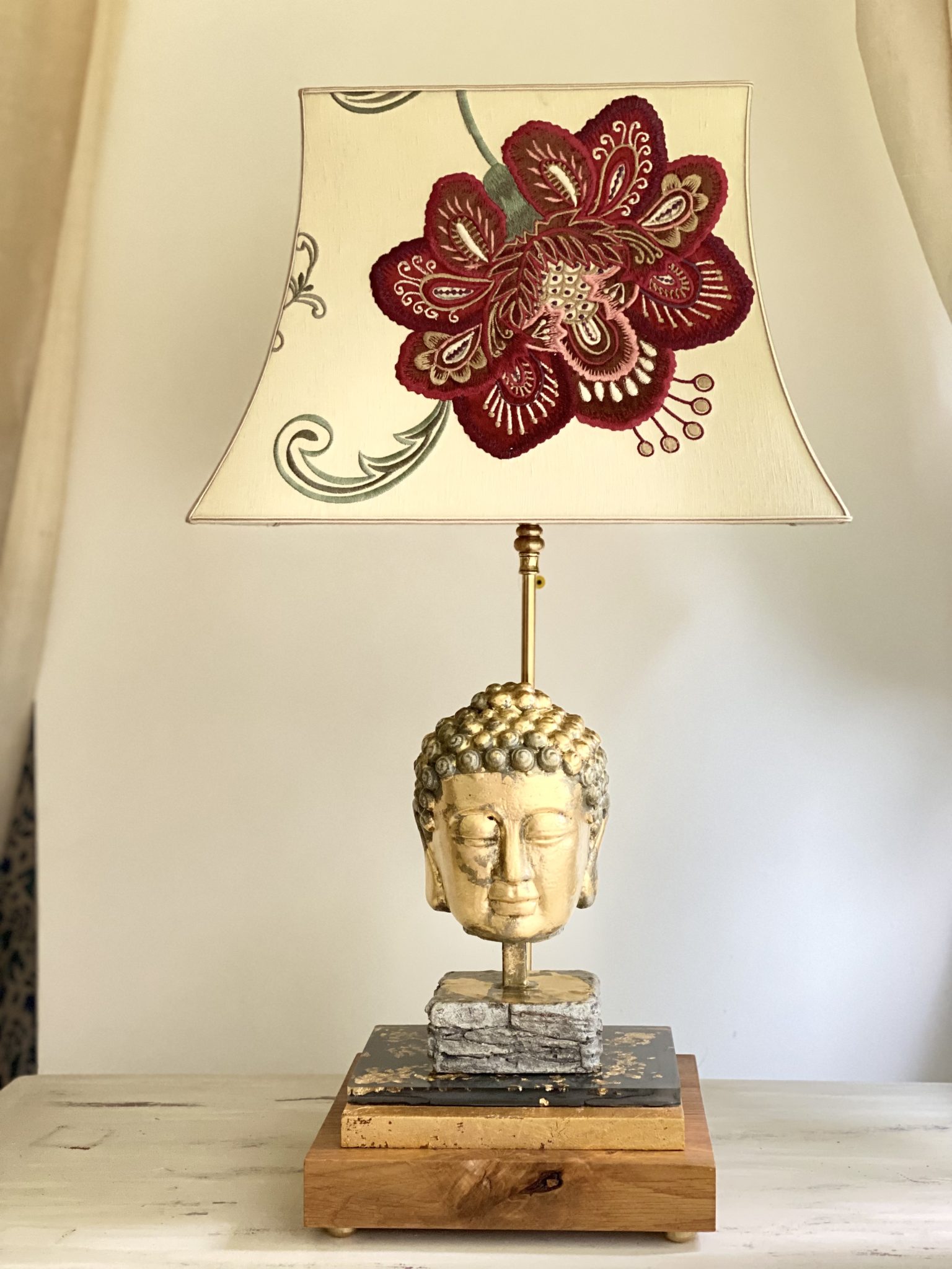 LAMPE CÉRAMIQUE BOUDDHA gris 34 cm